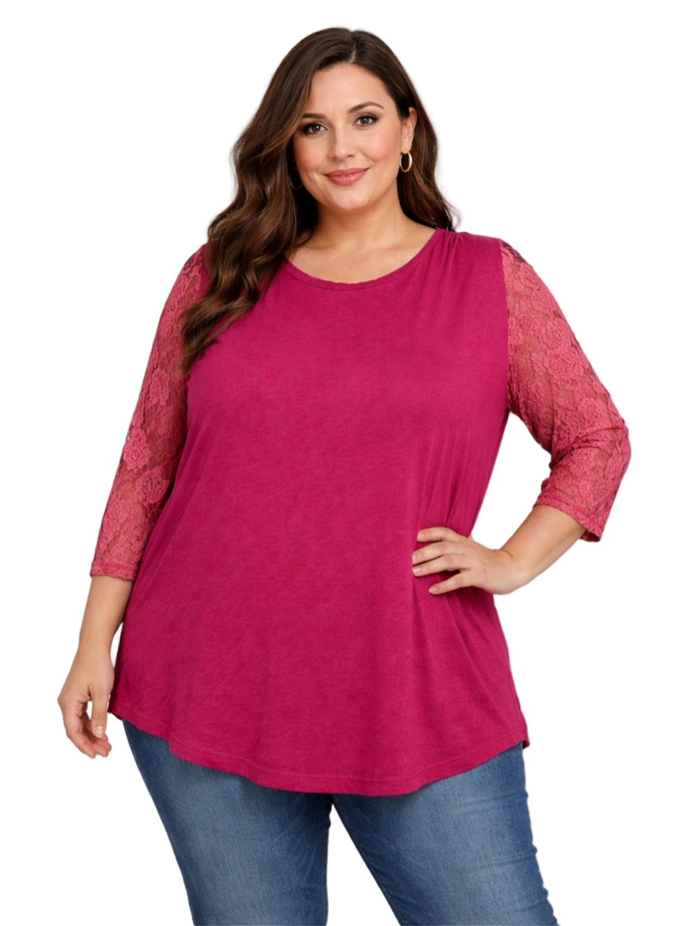 Women's Pink Lace 3/4 Sleeve Top